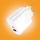 WUW-C208 PD 30W QC3.0 fast wall charger front view showcasing its compact plug design and output ports