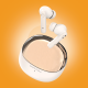 Beige white true wireless Bluetooth earbuds with transparent space capsule charging case