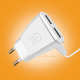 Top angle showing dual USB charging ports and attached durable cable joint