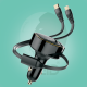 Ward 30W car charger fast high power with built-in Type-C and Lightning cables