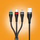 WUW-X190 3-in-1 fast charging  cable featuring color-coded connectors and USB-A input