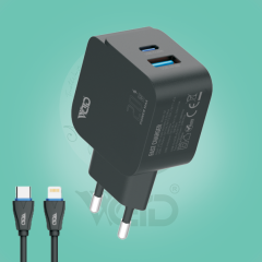 عظمة شاحن منزلي سريع مع سلك Lightning  تايب سي  WUW-T12