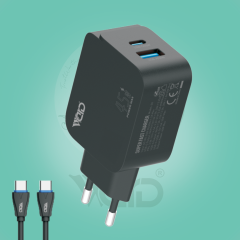 عظمة شاحن منزلي فائق السرعة 45 واط بمنفذين مع كيبل Type-C to Type-C موديل WD-T19