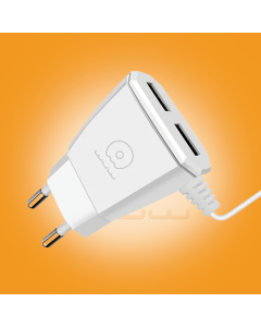 WUW-T46 Dual USB Wall Charger with Built-In Type-C Cable