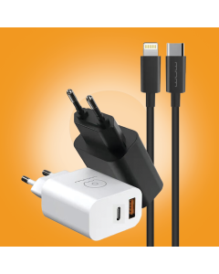 WUW-T72 Dual Port PD Fast Wall Charger with Type-C to Lightning Cable