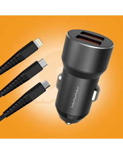 WUW-T77 Dual USB QC 3.0 Fast Car Charger with Cable