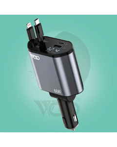 Ward 66W 4-in-1 Super Fast Car Charger Adapter with Retractable Cables & LED Display WD-C09