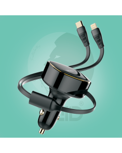 Ward 30W Car Charger Fast High Power with Built-in Type-C & Lightning Cables